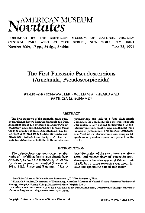 (PDF) The first paleozoic pseudoscorpions (Arachnida, Pseudoscorpionida)