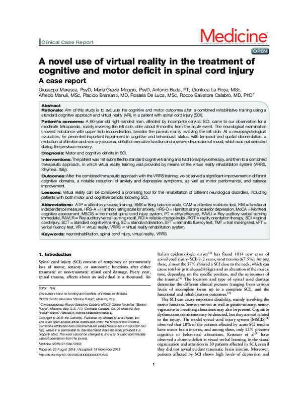 (PDF) A novel use of virtual reality in the treatment of cognitive and ...