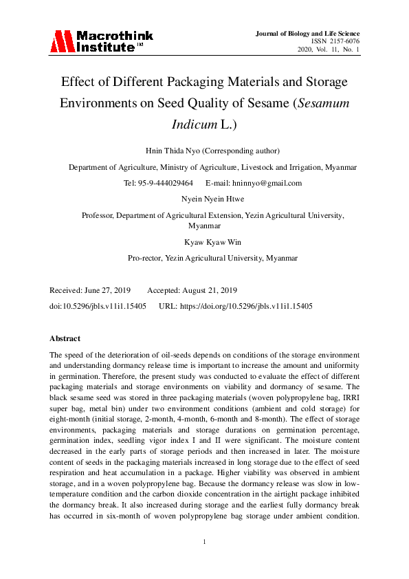 (PDF) Effect of Different Packaging Materials and Storage Environments ...