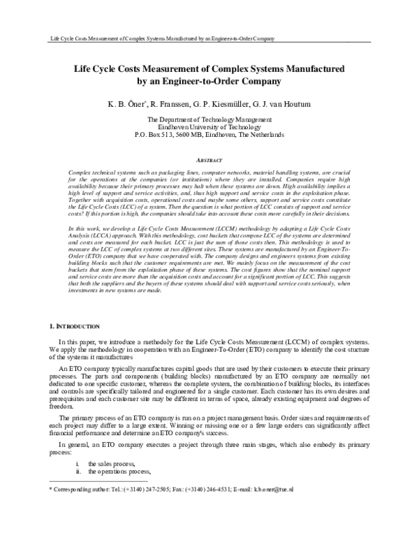 (PDF) Life cycle costs measurement of complex systems manufactured by ...