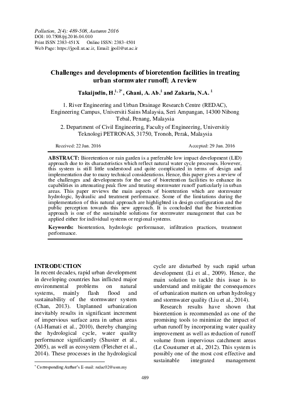 (PDF) Challenges and developments of bioretention facilities in ...
