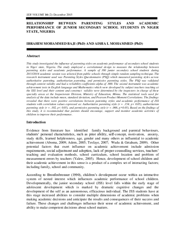 (PDF) The Relationship between Parenting Styles and Academic ...