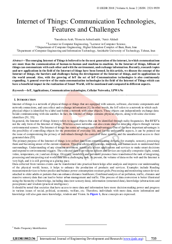 (PDF) Internet of Things: Communication Technologies, Features and ...