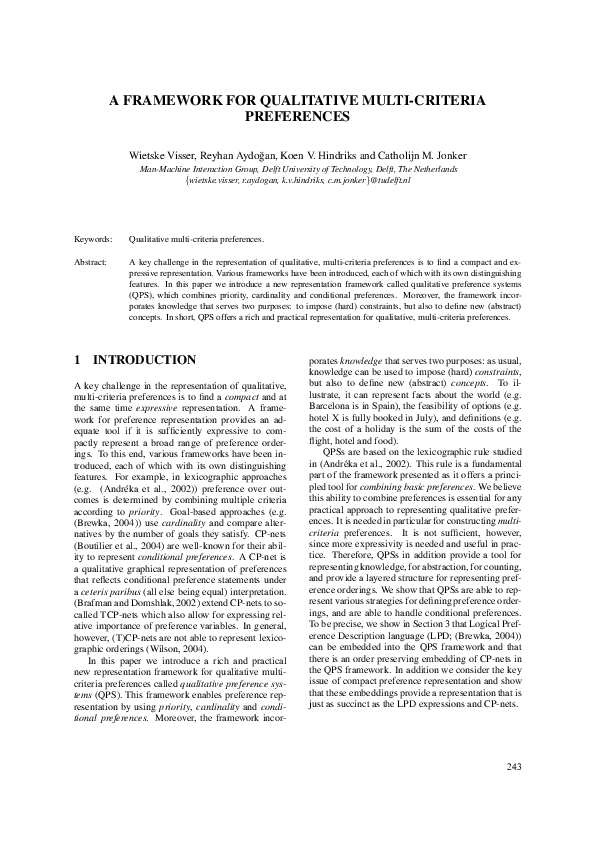 (PDF) A framework for qualitative multi-criteria preferences