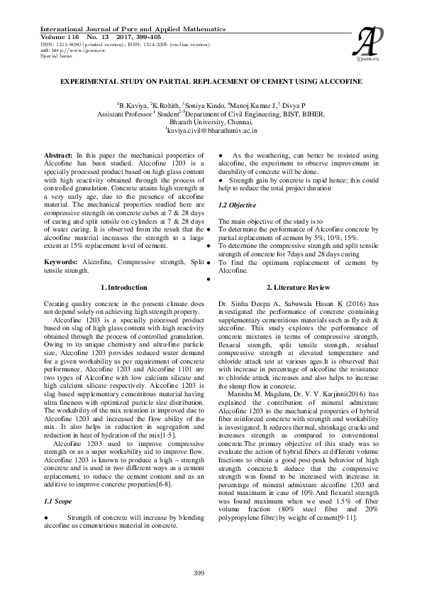 (PDF) Experimental Study on Partial Replacement of Cement Using Alccofine