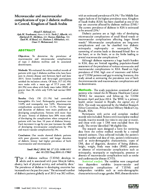 (PDF) Microvascular and macrovascular complications of type 2 diabetic ...