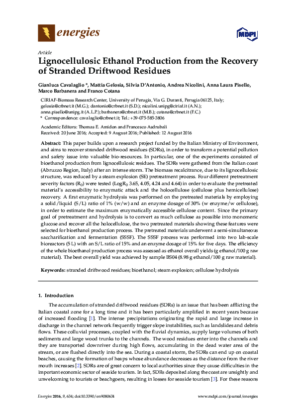(PDF) Lignocellulosic Ethanol Production from the Recovery of Stranded ...