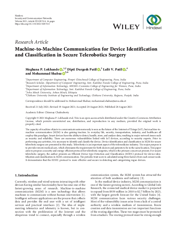 (PDF) Machine-to-Machine Communication for Device Identification and ...