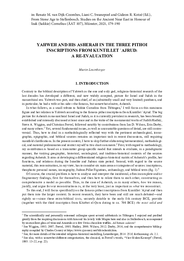 (PDF) Yahweh and His Asherah in the Three Pithoi Inscriptions from ...