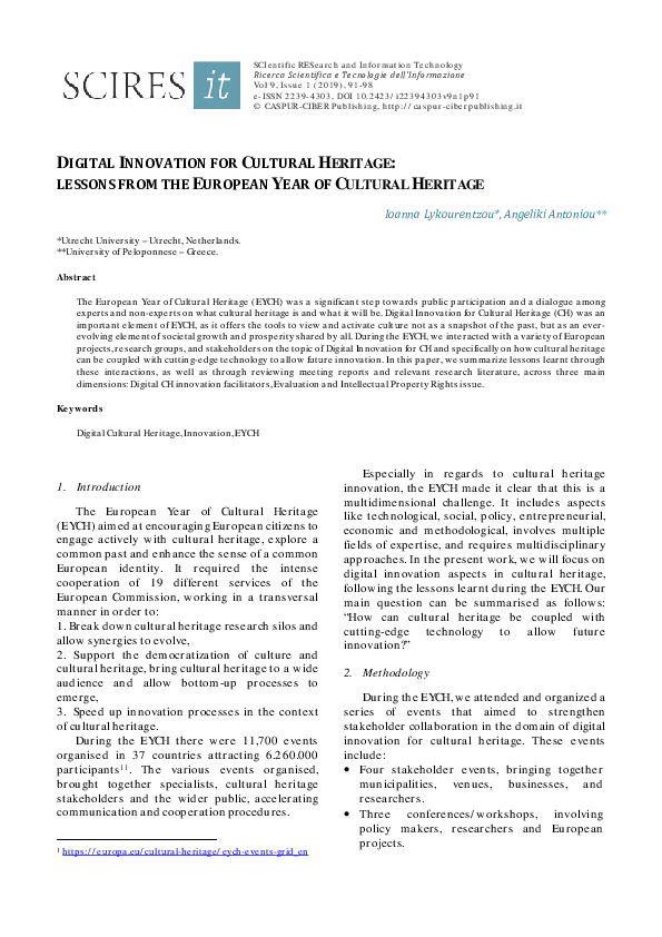 (PDF) Digital Innovation for Cultural Heritage: Lessons from the ...