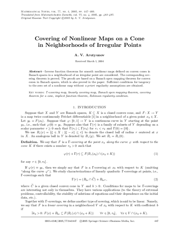 (PDF) Covering of nonlinear maps on a cone in neighborhoods of ...