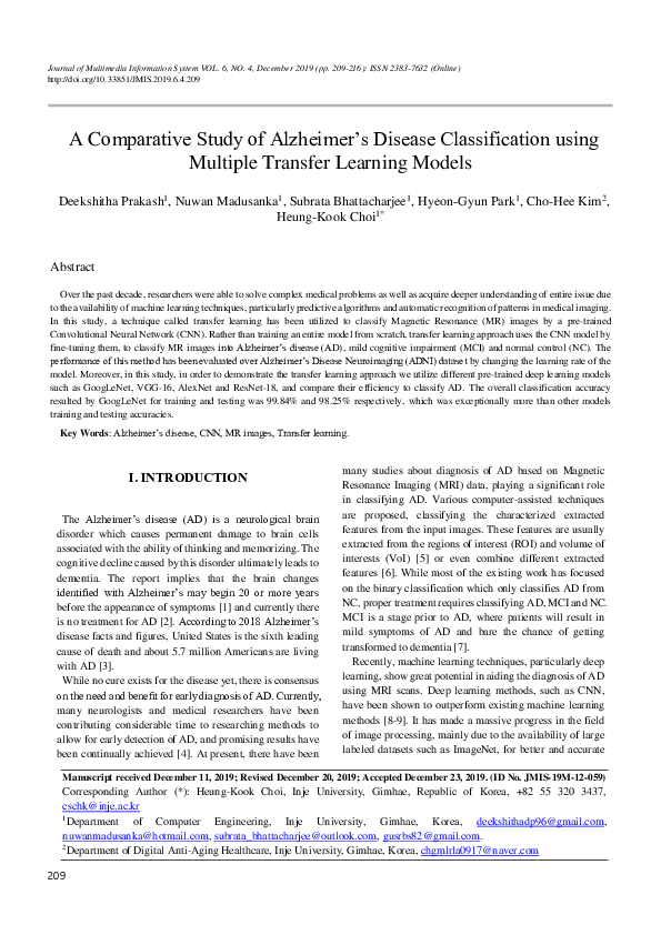 (PDF) A Comparative Study of Alzheimer’s Disease Classification using ...