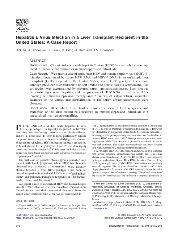 (PDF) Hepatitis E Virus Infection in a Liver Transplant Recipient in ...