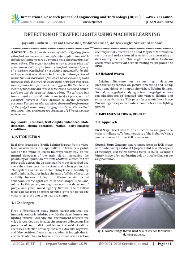 (PDF) IRJET- DETECTION OF TRAFFIC LIGHTS USING MACHINE LEARNING