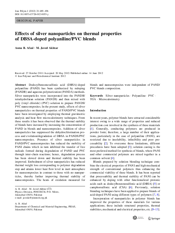 (PDF) Effects of silver nanoparticles on thermal properties of DBSA ...