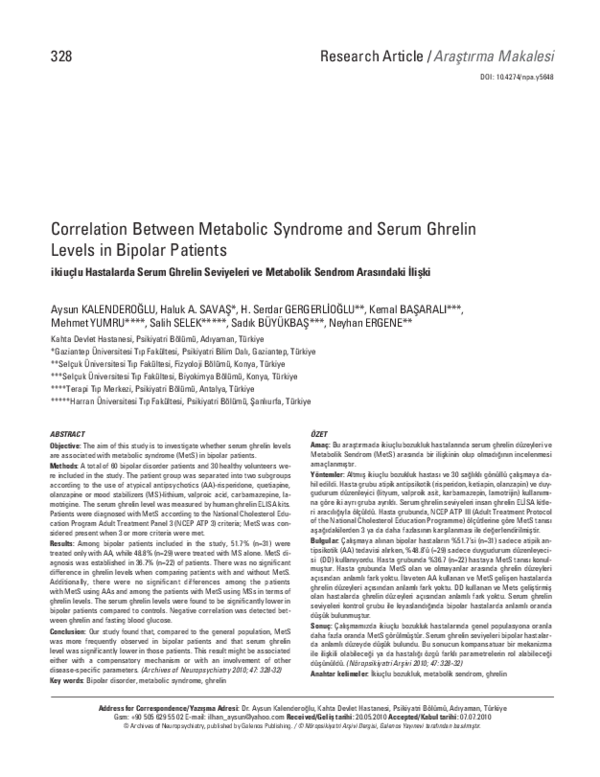 (PDF) Correlation Between Metabolic Syndrome and Serum Ghrelin Levels ...