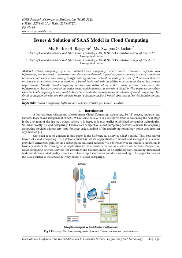 (PDF) Issues & Solution of SAAS Model in Cloud Computing