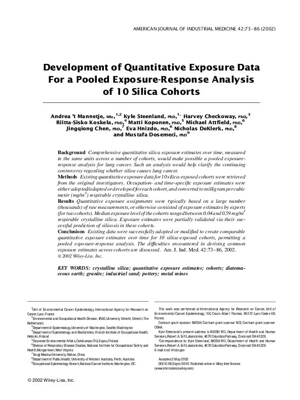 (PDF) Development of quantitative exposure data for a pooled exposure ...