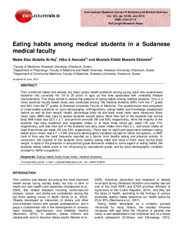 (PDF) Eating habits among medical students in a Sudanese medical faculty