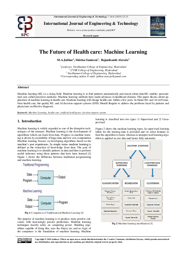 (PDF) The Future of Health care: Machine Learning