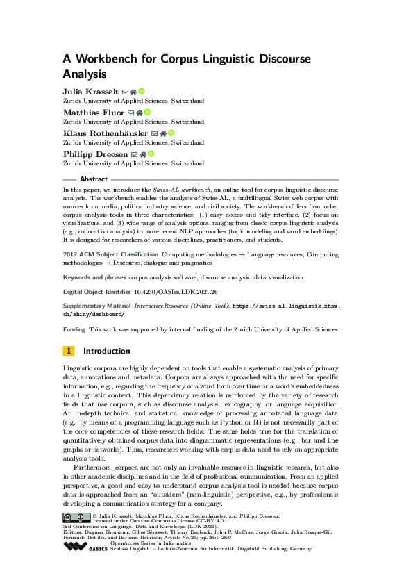 (PDF) A Workbench for Corpus Linguistic Discourse Analysis
