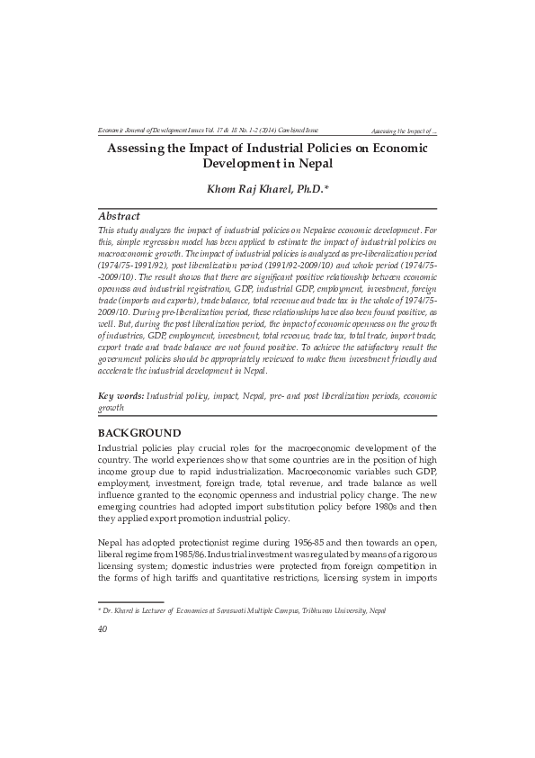 (PDF) Assessing the Impact of Industrial Policies on Economic ...