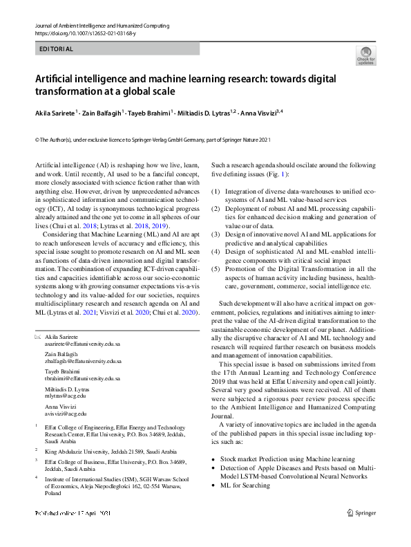 (PDF) Artificial intelligence and machine learning research: towards ...
