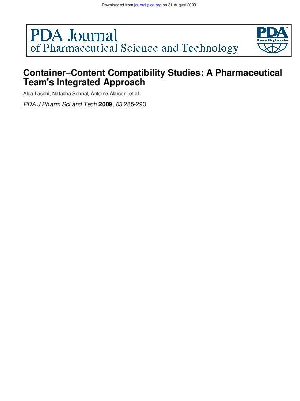 (PDF) ContainerContent Compatibility Studies A Pharmaceutical Team's