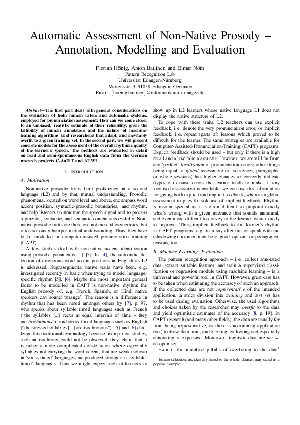 (PDF) Automatic Assessment of Non-Native Prosody–Annotation, Modelling ...