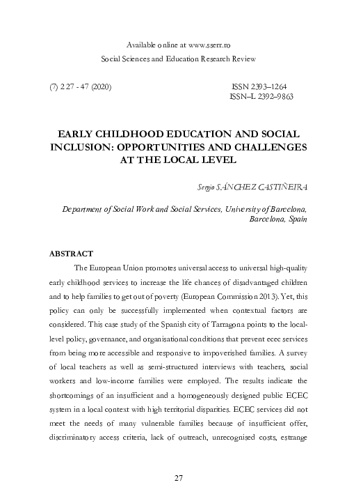 (PDF) EARLY CHILDHOOD EDUCATION AND SOCIAL INCLUSION: OPPORTUNITIES AND ...