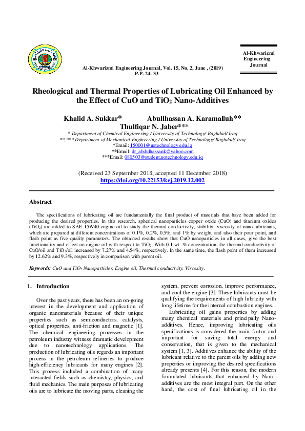 (PDF) Rheological and Thermal Properties of Lubricating Oil Enhanced by ...
