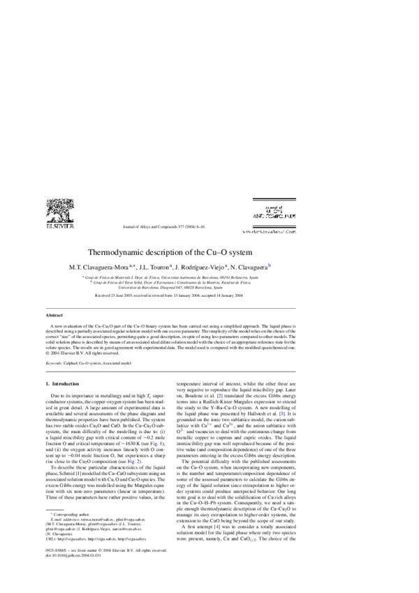 (PDF) Thermodynamic description of the Cu O system