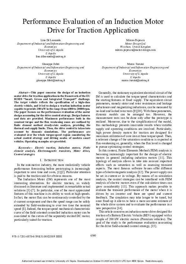 (PDF) Performance Evaluation of an Induction Motor Drive for Traction ...