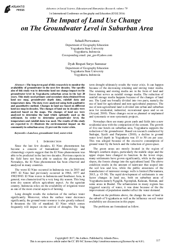 (PDF) The Impact of Land Use Change on The Groundwater Level in ...