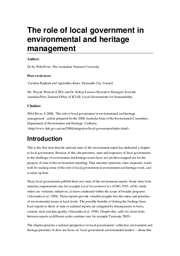 (PDF) The role of local government in environmental and heritage management