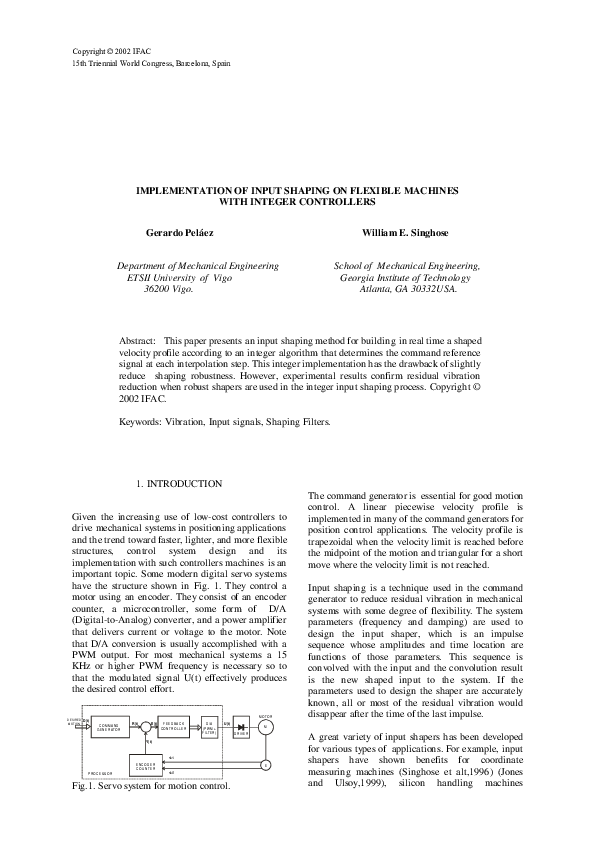 (PDF) Implementation of Input Shaping on Flexible Machines with Integer ...