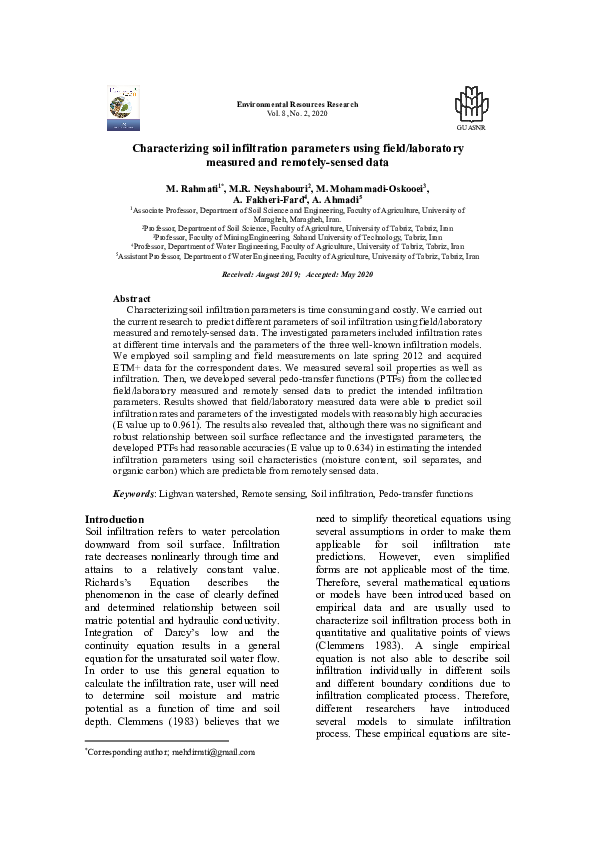 (PDF) Characterizing soil infiltration parameters using field ...