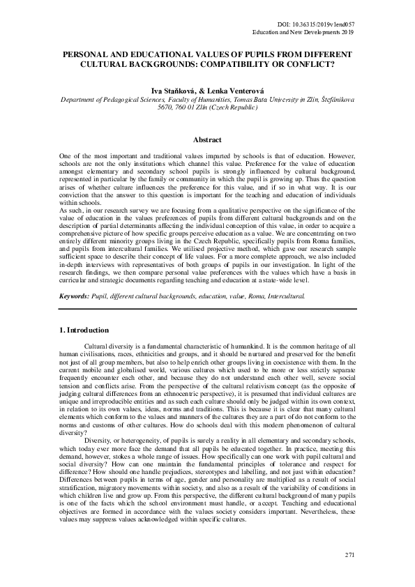 (PDF) Personal and Educational Values of Pupils from Different Cultural ...