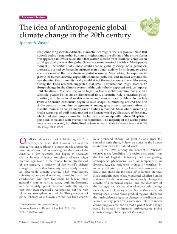 (PDF) The idea of anthropogenic global climate change in the 20th