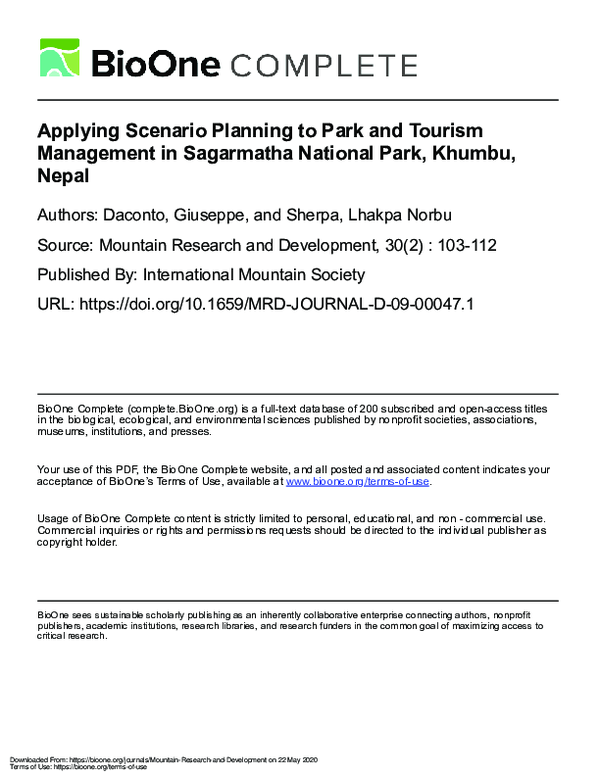 (PDF) Applying Scenario Planning to Park and Tourism Management in ...