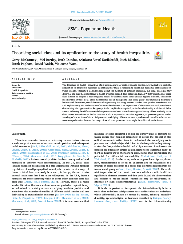 (PDF) Theorising social class and its application to the study of ...