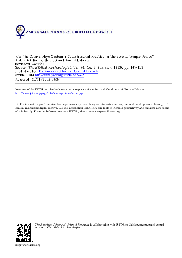 (PDF) Was the Coin-on-Eye Custom a Jewish Burial Practice in the Second ...