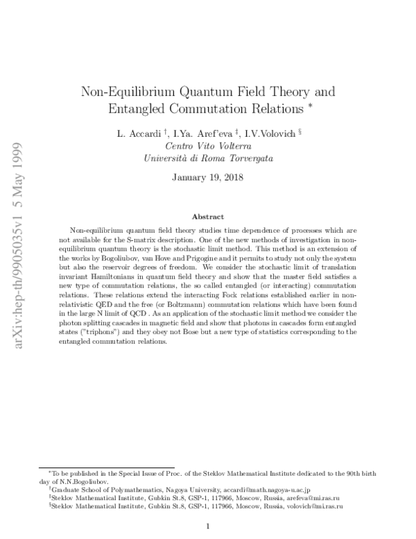(PDF) Non-Equilibrium Quantum Field Theory and Entangled Commutation ...