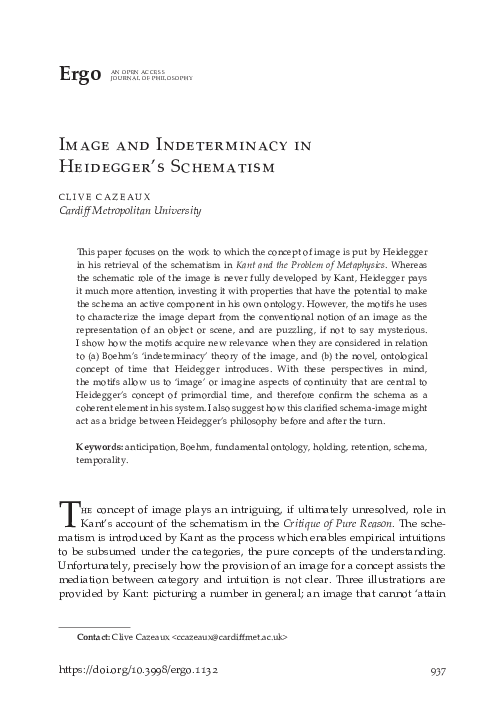 (PDF) Image and Indeterminacy in Heidegger’s Schematism