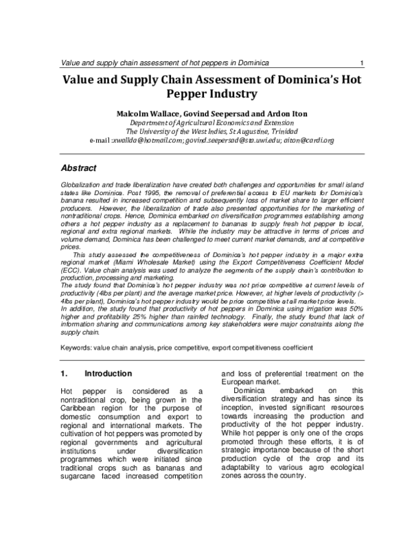 (PDF) Value and Supply Chain Assessment of Dominica’s Hot Pepper Industry