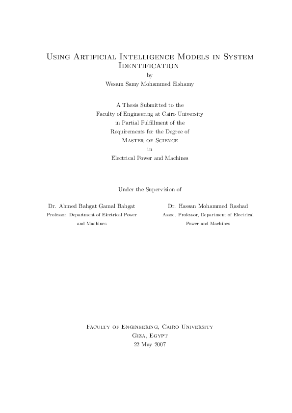 (PDF) Using Artificial Intelligence Models in System Identification