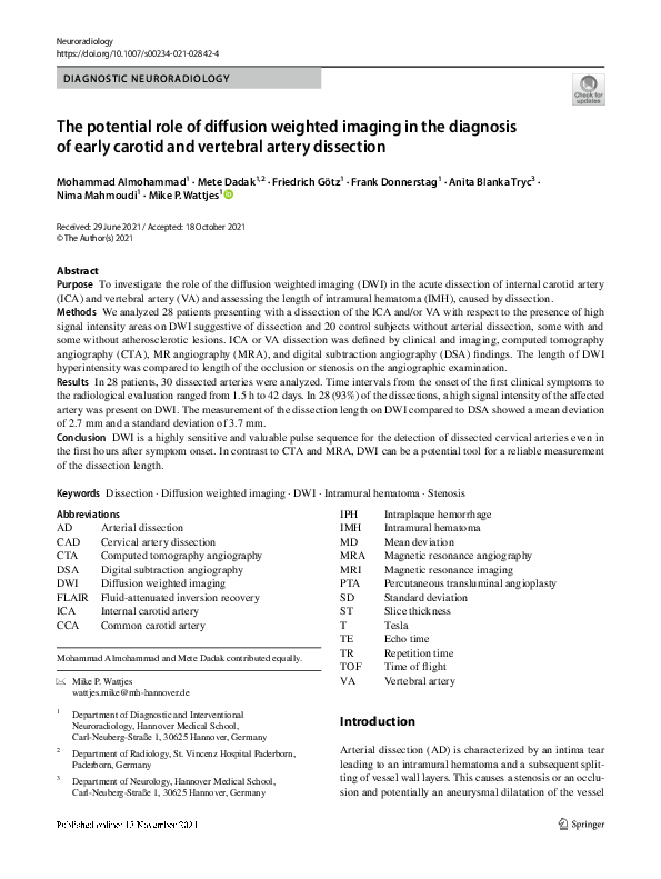 (PDF) The potential role of diffusion weighted imaging in the diagnosis ...