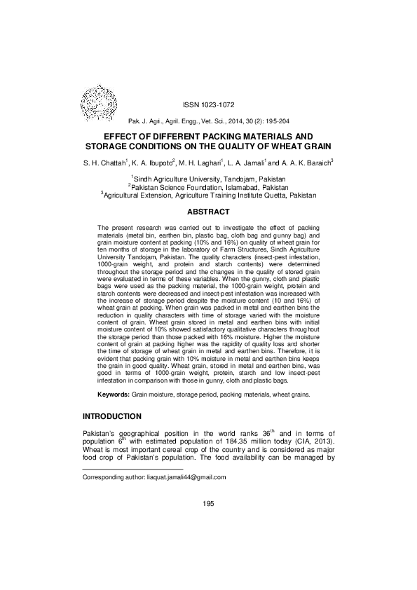 (PDF) Effect of Different Packing Materials and Storage Conditions on ...