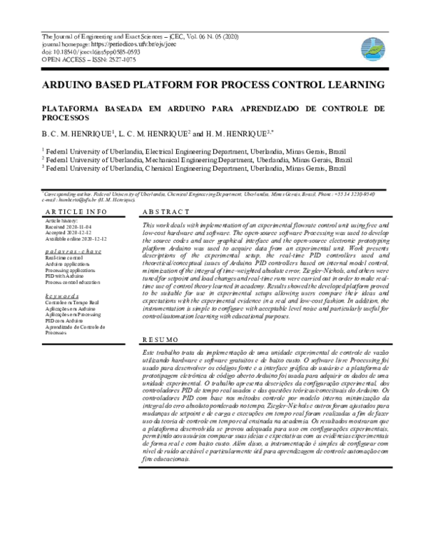 (PDF) Arduino based platform for process control learning