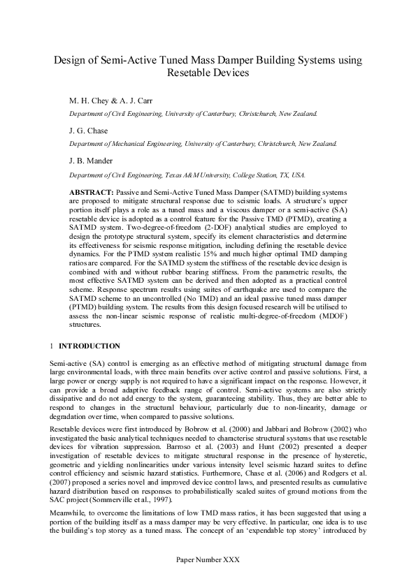 (PDF) Design of Semi-Active Tuned Mass Damper Building Systems using ...